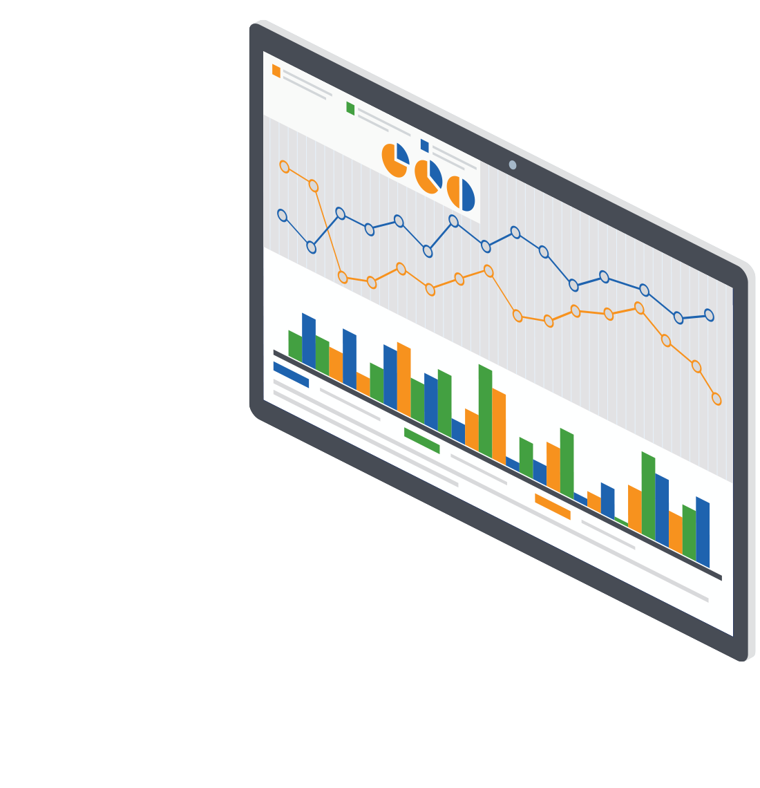 Computer screen displaying various data analytics and graphs.