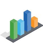 Bar chart icon with green, blue, and orange bars.