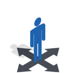 Icon of a person standing at a crossroads with arrows pointing in multiple directions.