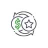 Dollar sign and star icon with circular arrows.