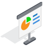 Icon of a presentation monitor displaying a pie chart and data.